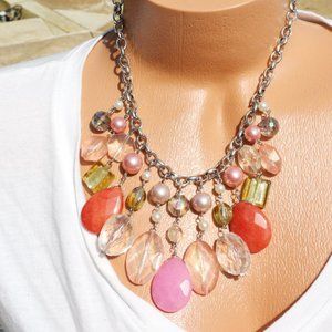 Boho Necklace Pink Chunky Mixed Bead Statement NWT